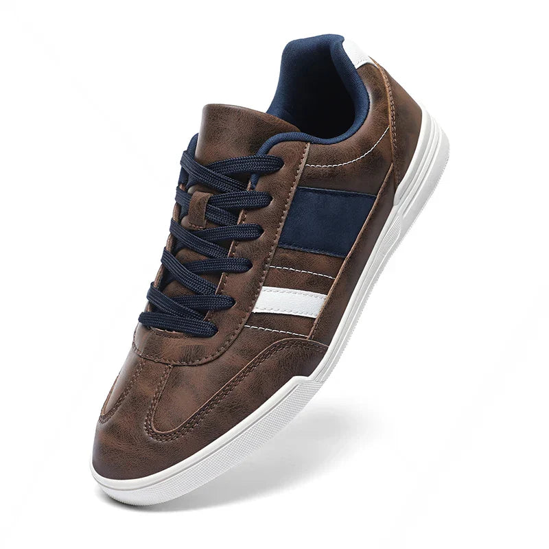 Vintage fade synthetic leather sneakers smart casual wide toe white accents secure fit classic style