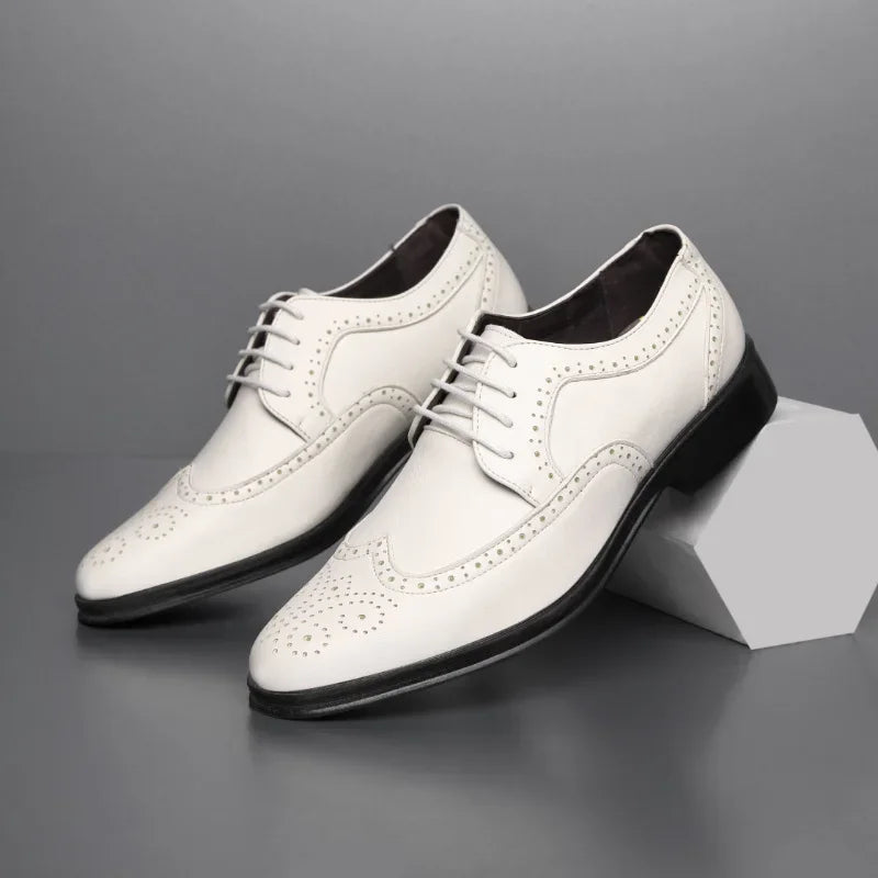 Men's brown genuine leather oxford shoes with brogue perforations and ultra-cushioned insole