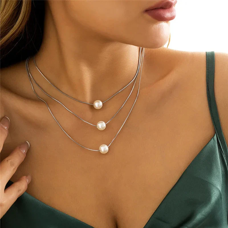 Minimalist pearl pendant snake chain necklace women high-shine finish lobster clasp elegant