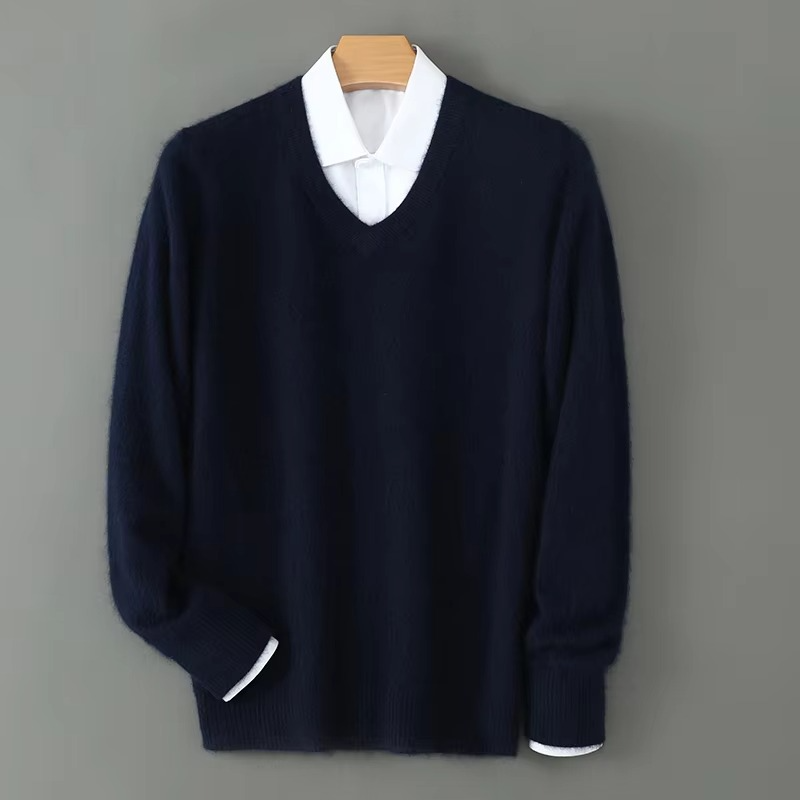 Men's lightweight cashmere blend V-neck sweater relaxed fit plus size everyday winter warmth