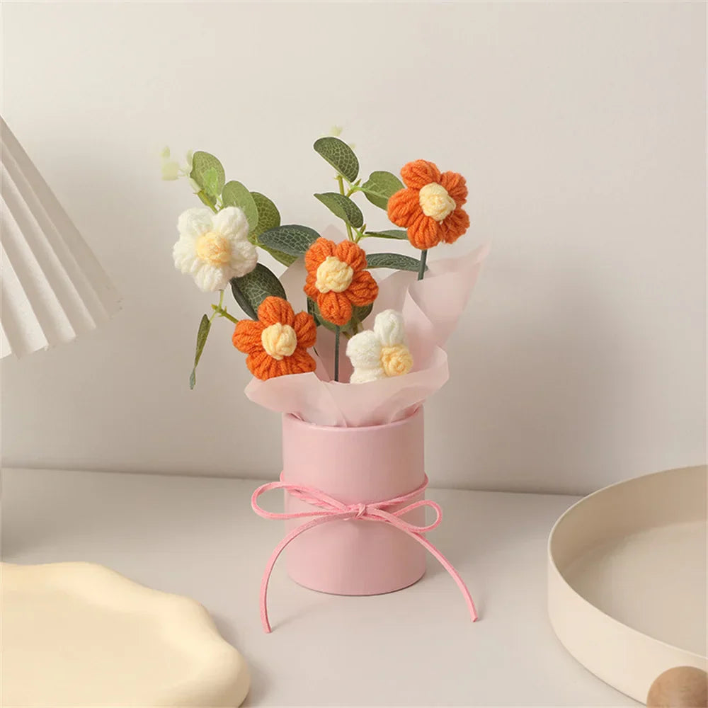 Velmora handcrafted knitted flower bouquet ultra-soft plush blooms home decor accent gift
