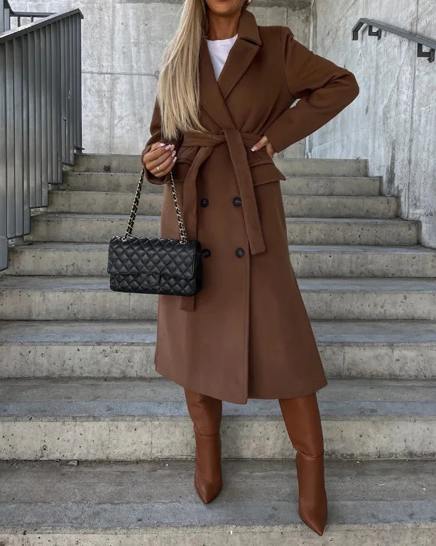 Addison women's classic beige trench coat long sleeve tailored silhouette with button details