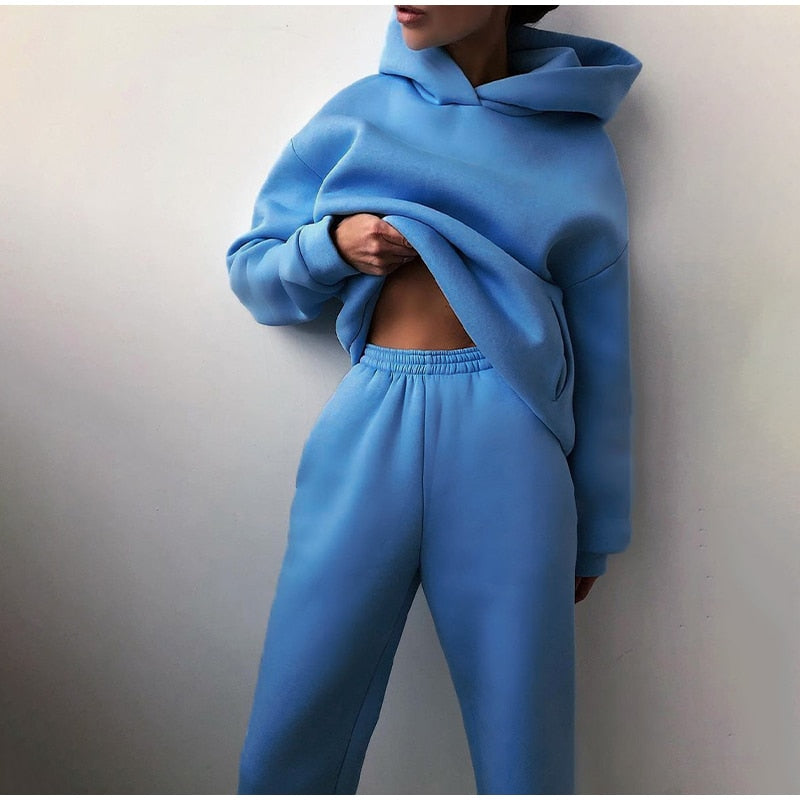 Women's oversized gray hoodie jogging set soft cotton elastic waist relaxed lounge fit