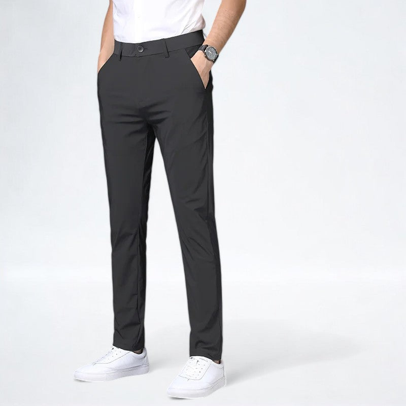 Men's gray stretchy pants flexible fit elastic waistband for office sports and leisure comfort