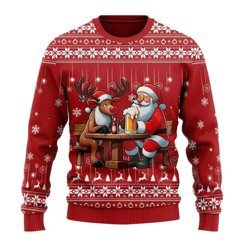 Men's funny Christmas sweater with playful festive print, relaxed fit holiday pullover for seasonal gatherings