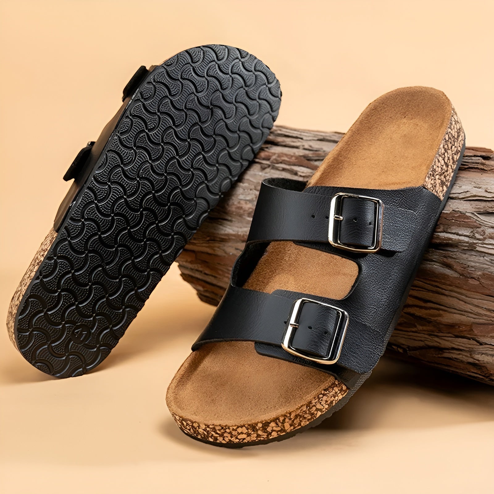 Urbann-Vibe Mark unisex cork sandal natural beige anatomical footbed low-profile casual warm-weather slide