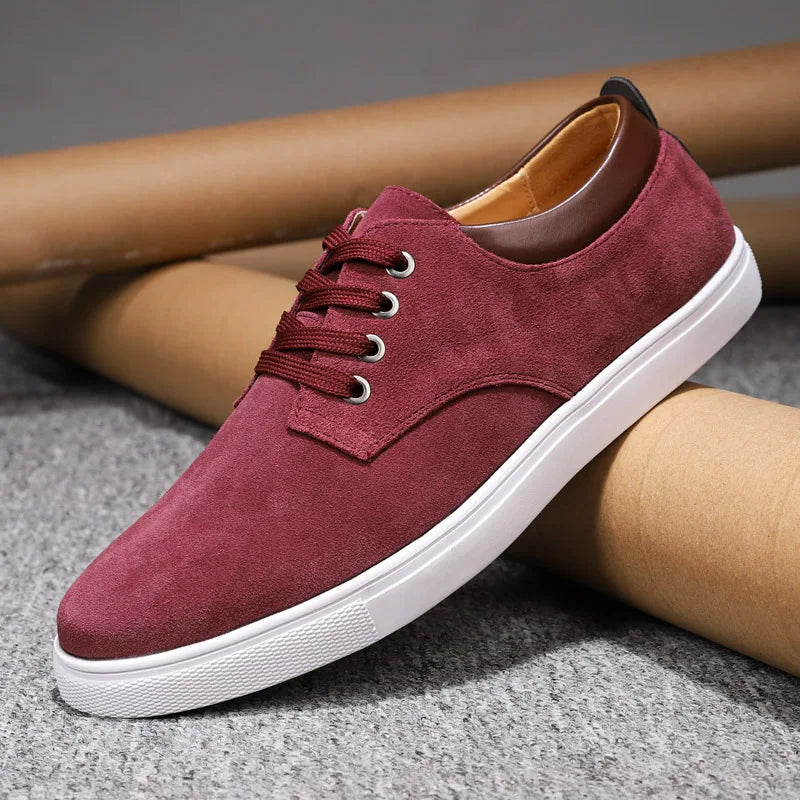 Men's suede lace-up shoes with cushioned insole and durable white rubber sole for everyday wear