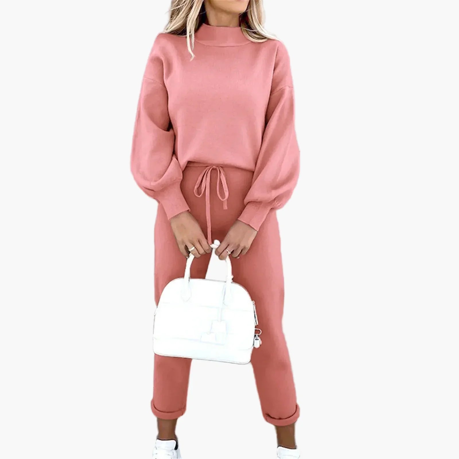 Women's casual two-piece set featuring wide-leg pants and long-sleeve shirt in relaxed streetwear style