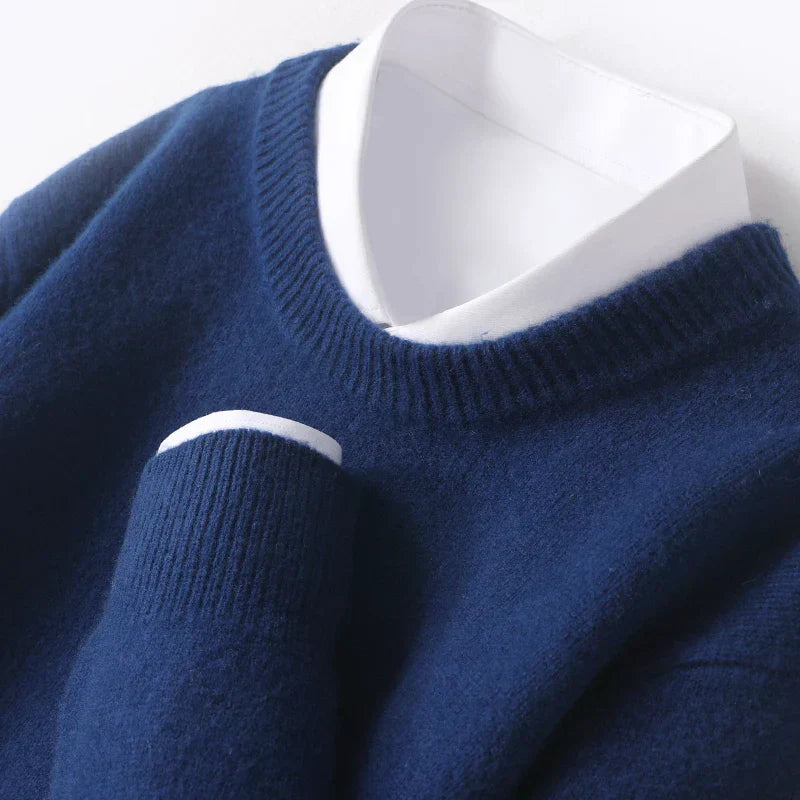 Men's merino wool crew neck pullover sweater regular fit soft breathable timeless classic style