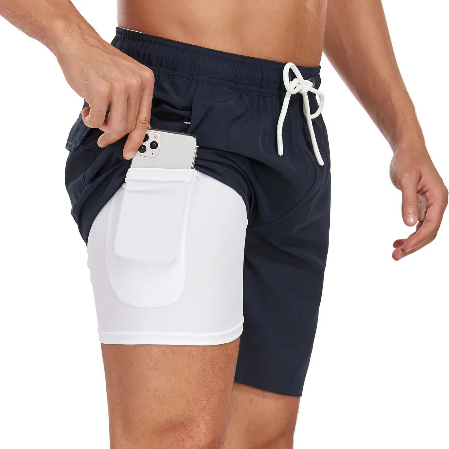 Men's gradient beach shorts lightweight milk silk quick-dry built-in phone pocket summer vacation