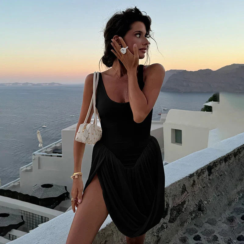 Côte Dress sleeveless scoop-neck lightweight breathable midi dress in neutral tones for modern women