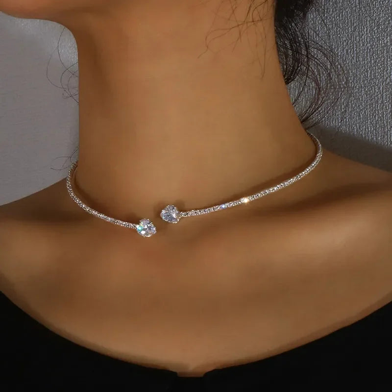 Sara choker necklace with sparkling stones and heart embellishment, elegant party jewelry for women