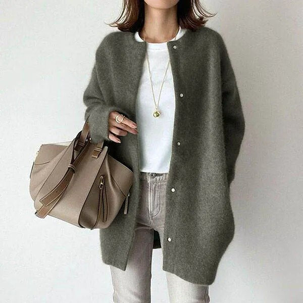 Women's long casual knit cardigan loose fit button closure lightweight layering piece everyday wear