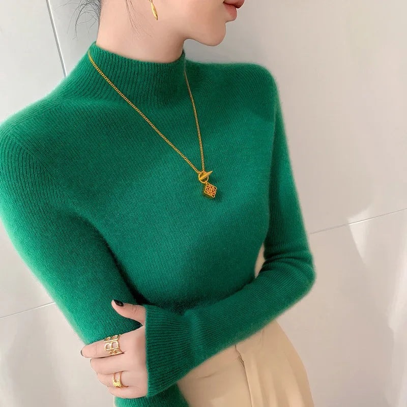Women's slim fit ribbed mock neck sweater hip-length sleek knit everyday comfort