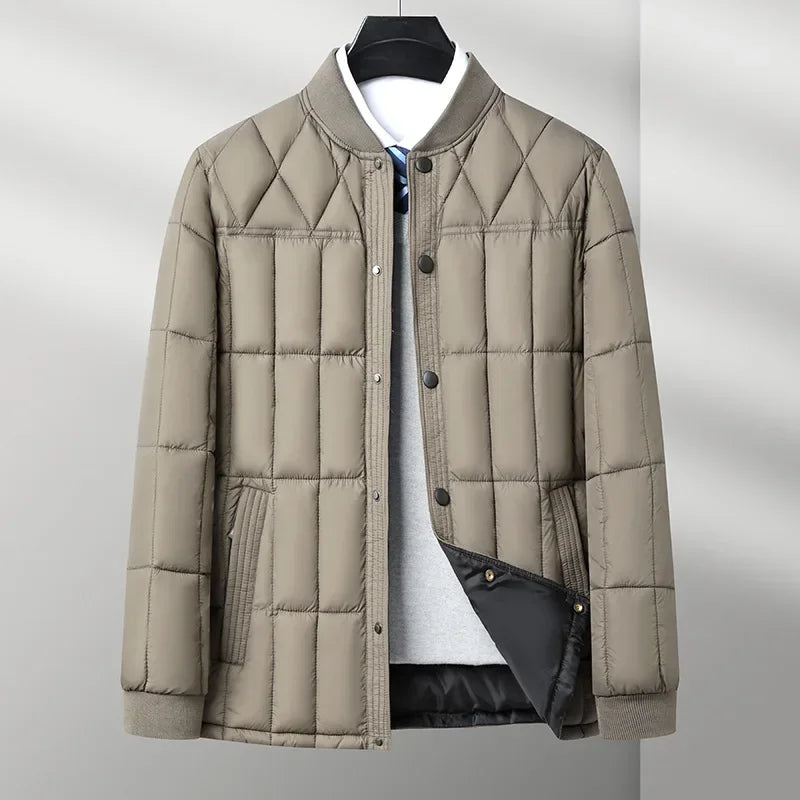 Men's black quilted bomber jacket regular fit ribbed collar button front casual winter layer