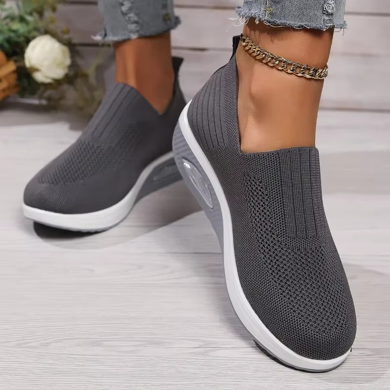 Women's orthopedic air cushion walking shoes in neutral tones with non-slip wedge sole for all-day support