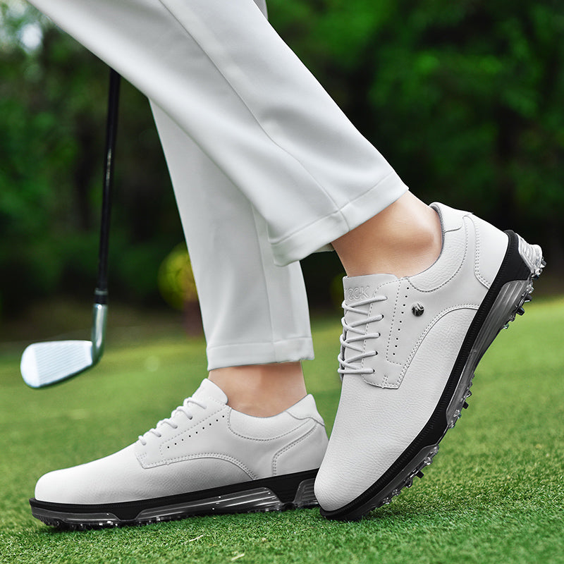 Men's leather golf shoes wide fit spiked cleats waterproof breathable stable traction Urbann-Vibe Caleb Sterling