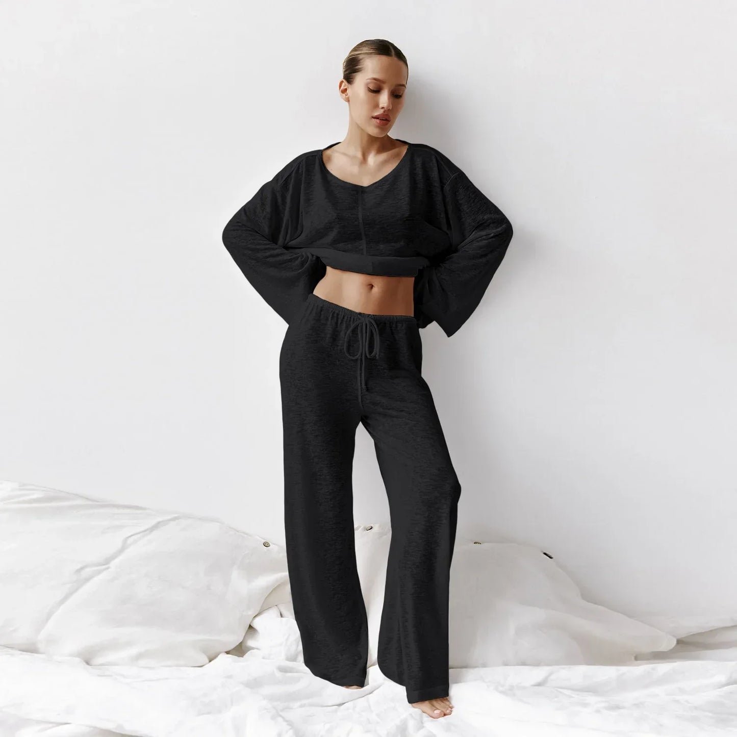 Mara women's lightweight loungewear two-piece set round neck top and ankle pants breathable fabric