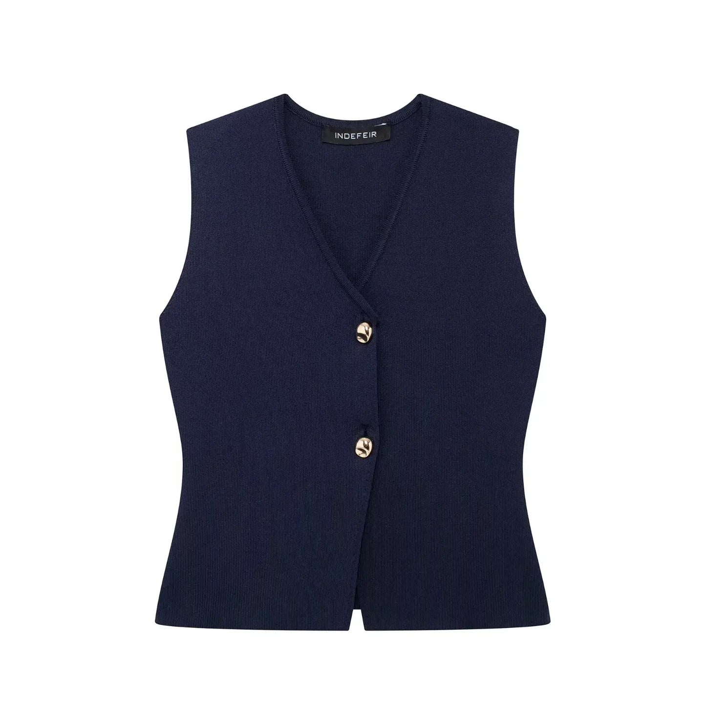 Women's sleeveless knitted vest top with button-front closure, chic layering style for everyday wear