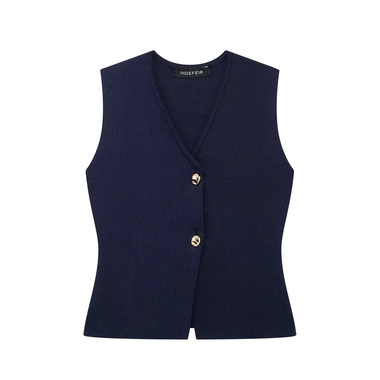 Women's sleeveless knitted vest top with button-front closure, chic layering style for everyday wear