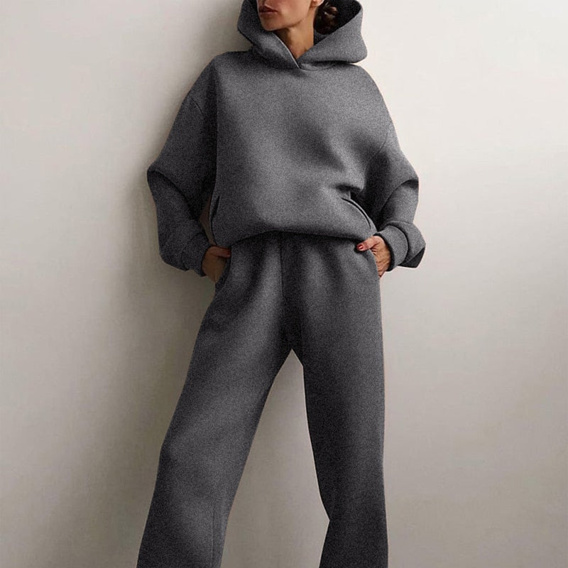 Women's oversized hoodie and jogger pants set soft cotton blend relaxed fit cozy lounge matching