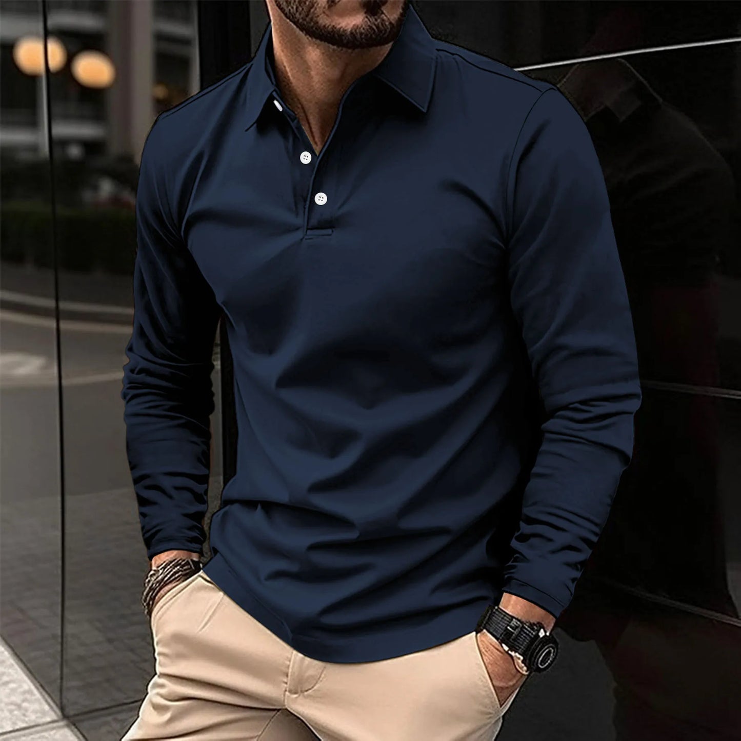 Lucas long sleeve polo shirt men slim fit breathable cotton versatile everyday wear classic collar