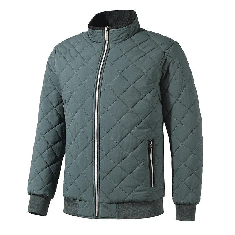 Men's navy blue padded quilted jacket slim fit with adjustable hem and lightweight insulation