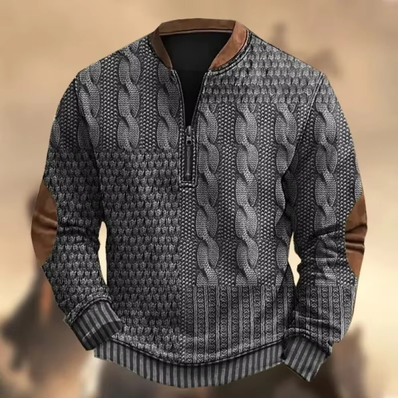 Men's lightweight zip-up hoodie with 3D cable knit print pattern, breathable casual streetwear style