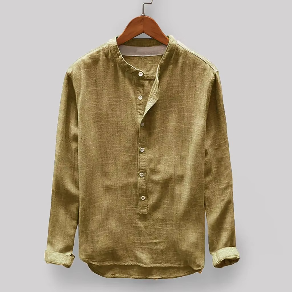 Men's white cotton-linen Japanese-style shirt, lightweight modern fit for office and weekend wear