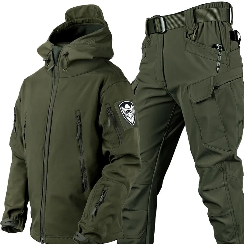 Men's multifunctional fleece-lined jacket with trousers, zipper closure, all-season outdoor style