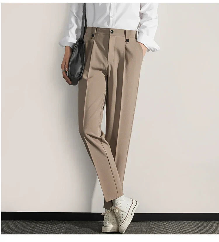 Men's classic fit straight leg lightweight cotton blend trousers for work and everyday wear