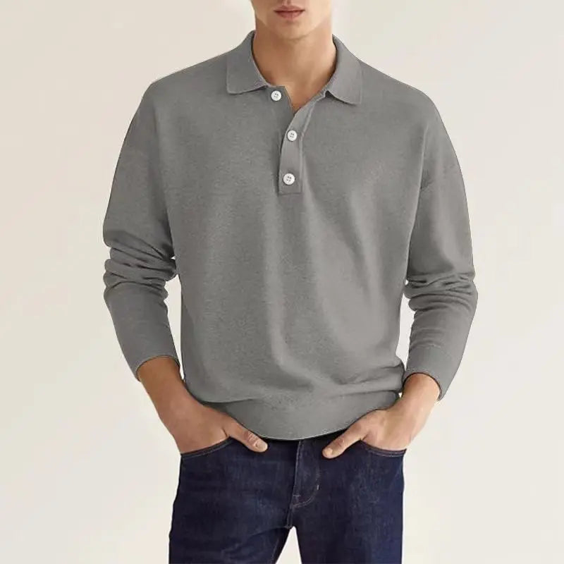 Men's long sleeve knit polo shirt in casual classic cut with button-down collar for everyday wear