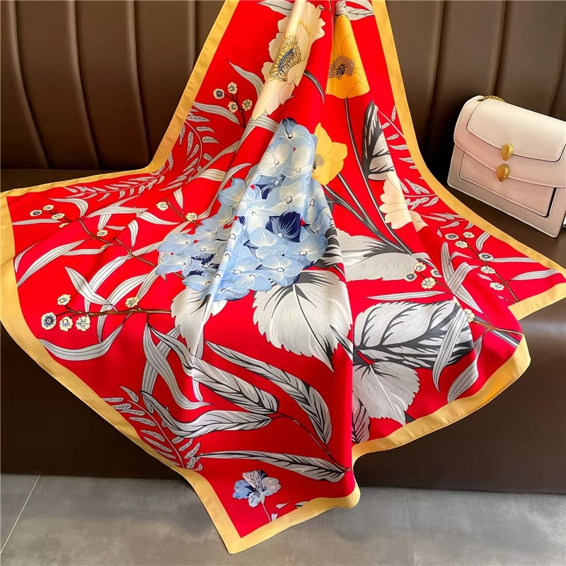 Women's silk square scarf polka dot stripe pattern lightweight 35x35 multi-wear summer accessory