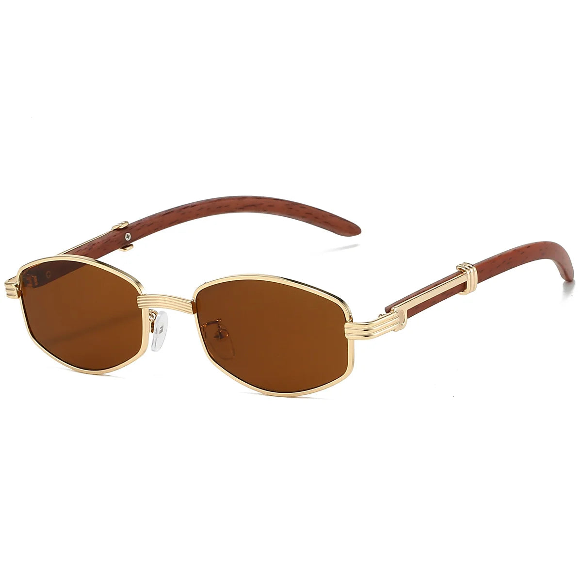 Hexagonal vintage sunglasses gold ribbed frames blue sky gradient lenses UV400 unisex streetwear eyewear