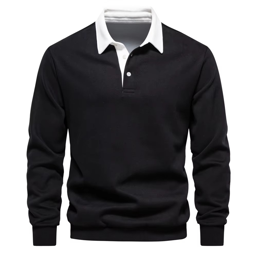 Men's gray polo neck cotton sweatshirt relaxed fit with classic collar for work and weekend