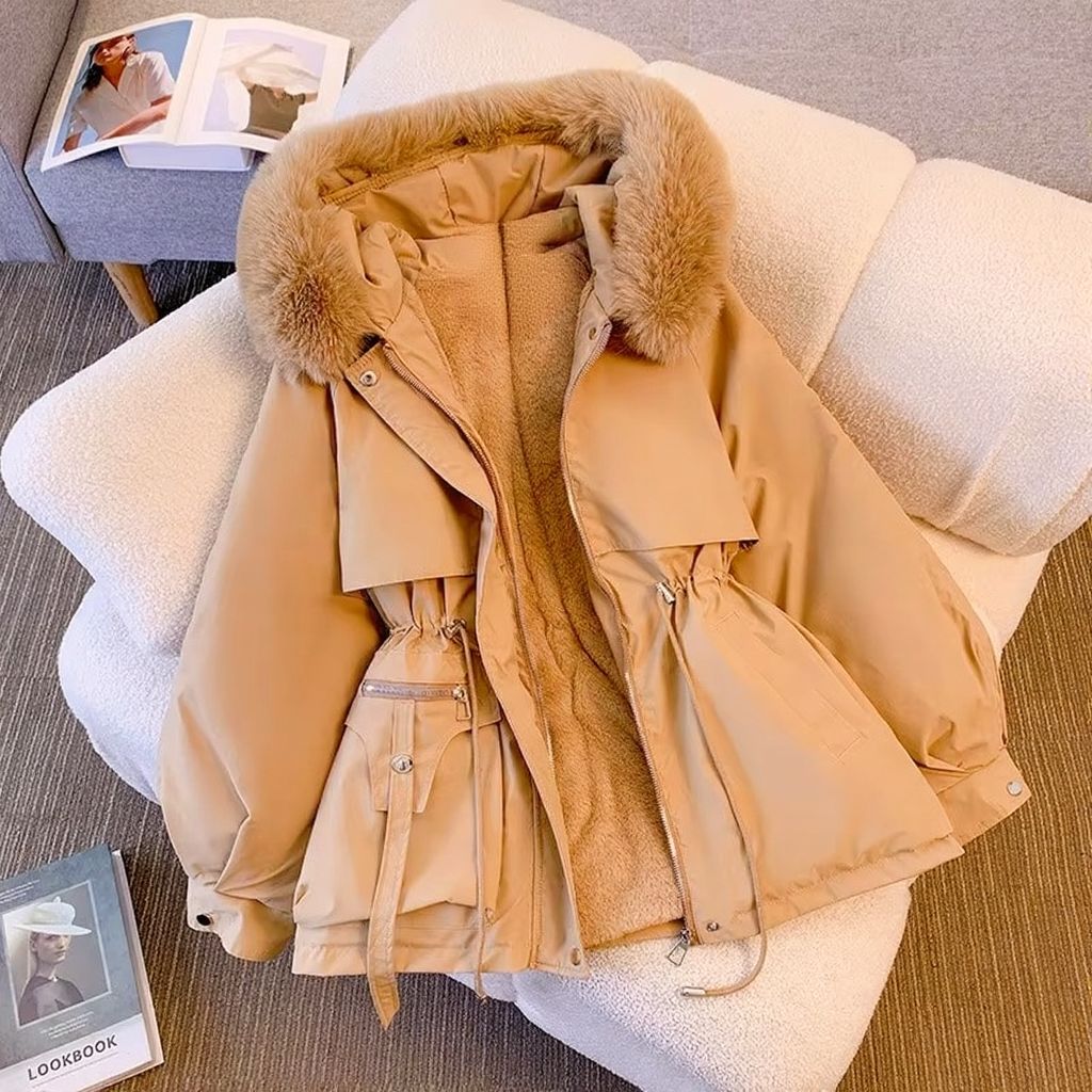 Women's fleece lined down parka weatherproof drawstring hood padded quilted winter coat warmth without bulk