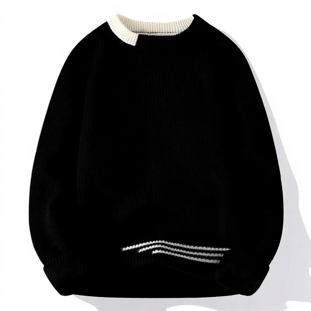 Men's slim fit patchwork knit sweater O-neck pullover with contrast panels cozy everyday style