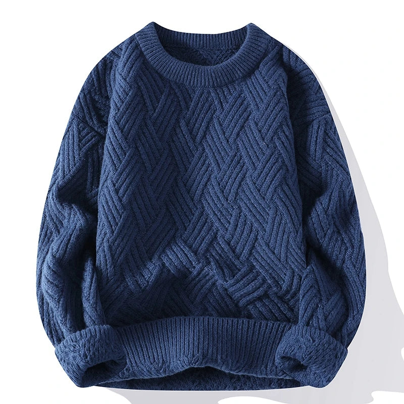 Men's relaxed fit geometric ribbed sweater in neutral tones for casual polished everyday style