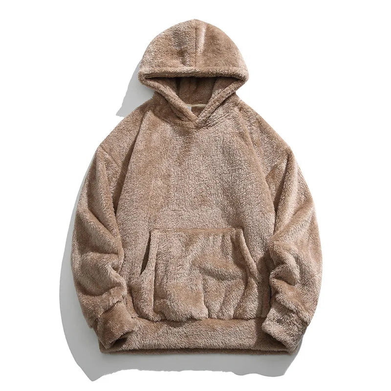 Men's oversized gray fleece hoodie relaxed fit with plush soft-lined interior for everyday comfort