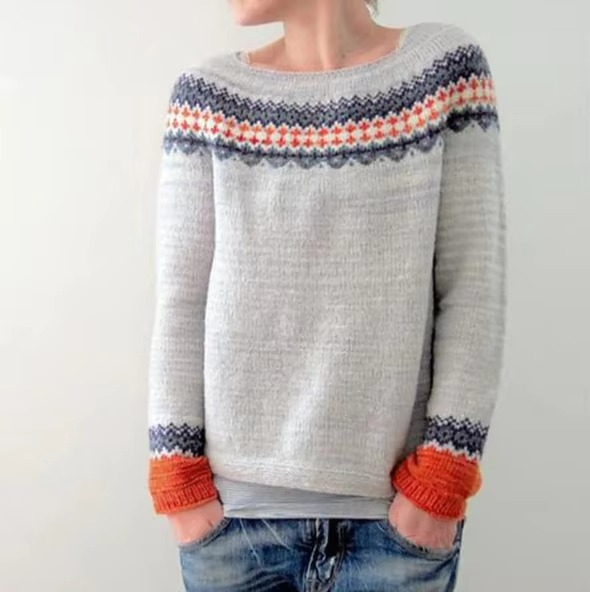 Women's loose fit color block pullover sweater round neck casual knitwear multicolor relaxed style