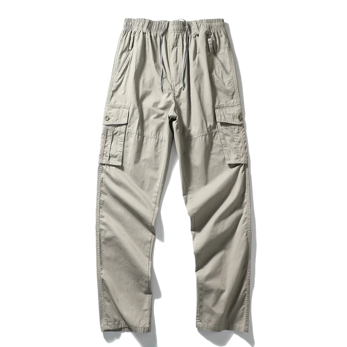 Relaxed-fit organic cotton cargo pants in neutral tone with multiple functional pockets for everyday comfort