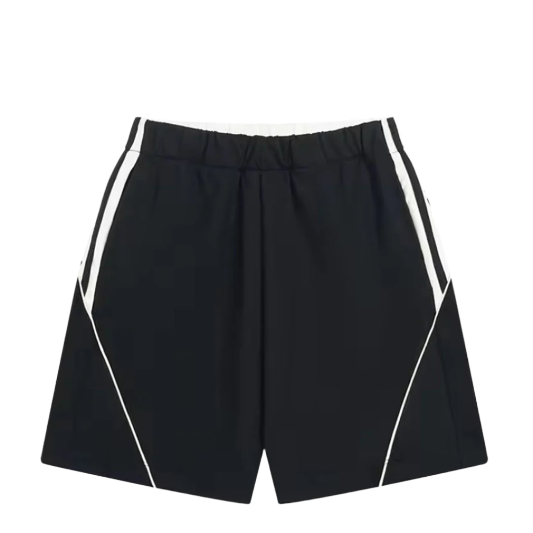 Relaxed fit active shorts with contrast panels and elastic drawstring waist for everyday comfort