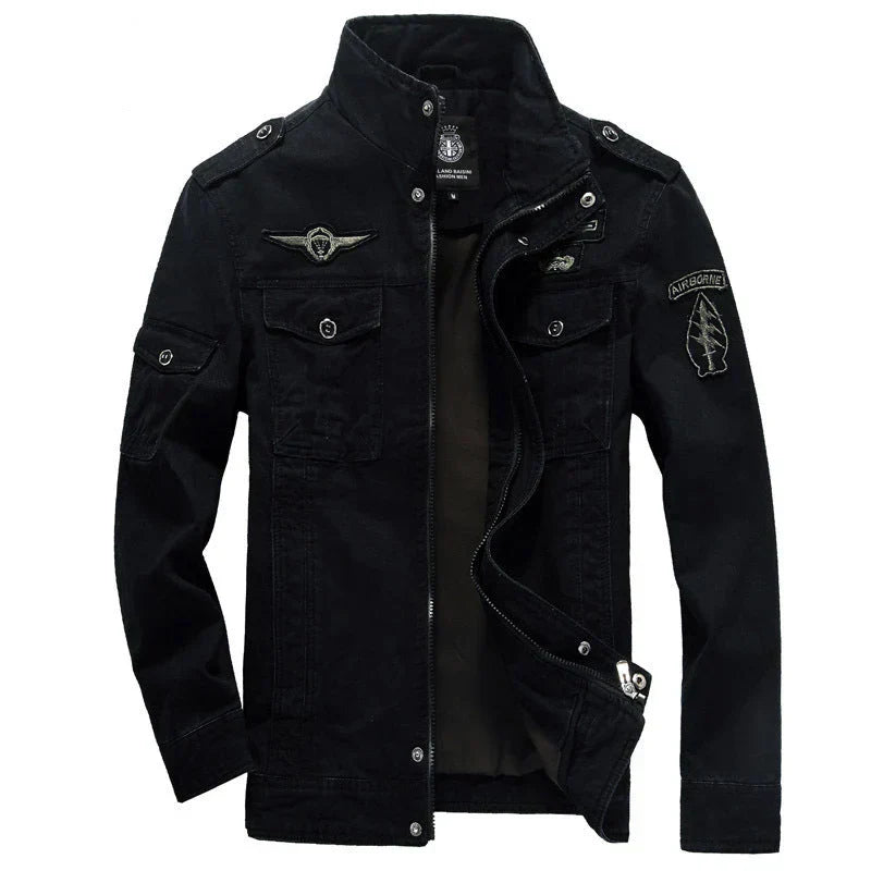 Men's structured cotton cargo jacket field coat with multiple utility pockets, urban outdoor style
