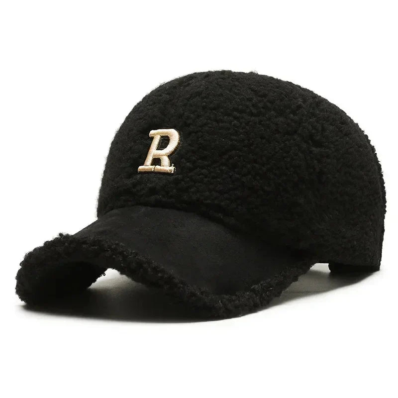 Fleece baseball cap with contrasting brim, embroidered detail, cozy casual unisex style