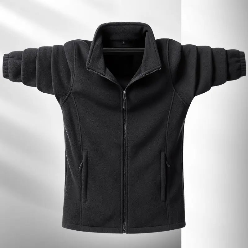 Men's gray street-ready fleece jacket tailored fit with full-length zipper closure