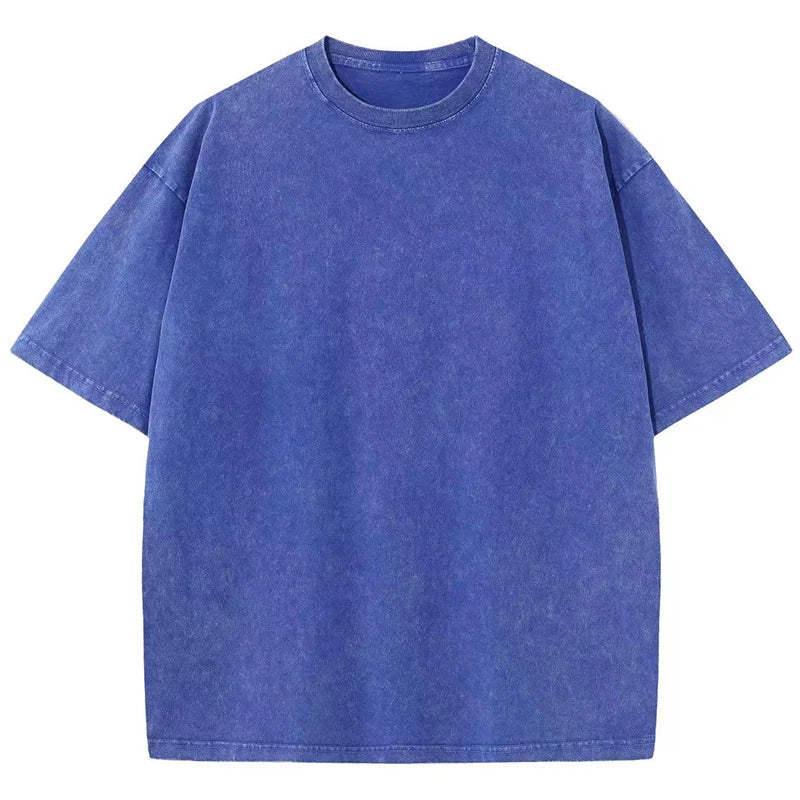 Men's heavyweight cotton boxy oversized retro t-shirt in garment-dyed washed finish for daily wear