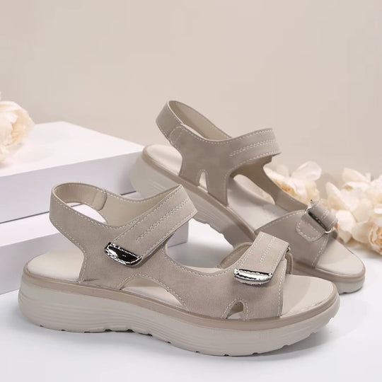 Women's open-toe platform sandals with cushioned insole, casual everyday style and confident lift