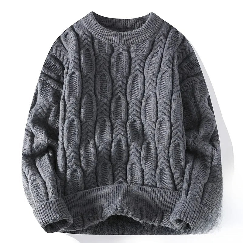 Unisex cable knit crewneck sweater thick textured pattern warm cozy easy-layering style