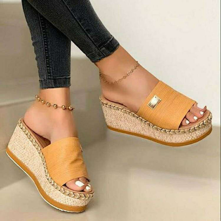 Lina brown wedge sandals women stylish open-toe summer footwear with comfort heel support