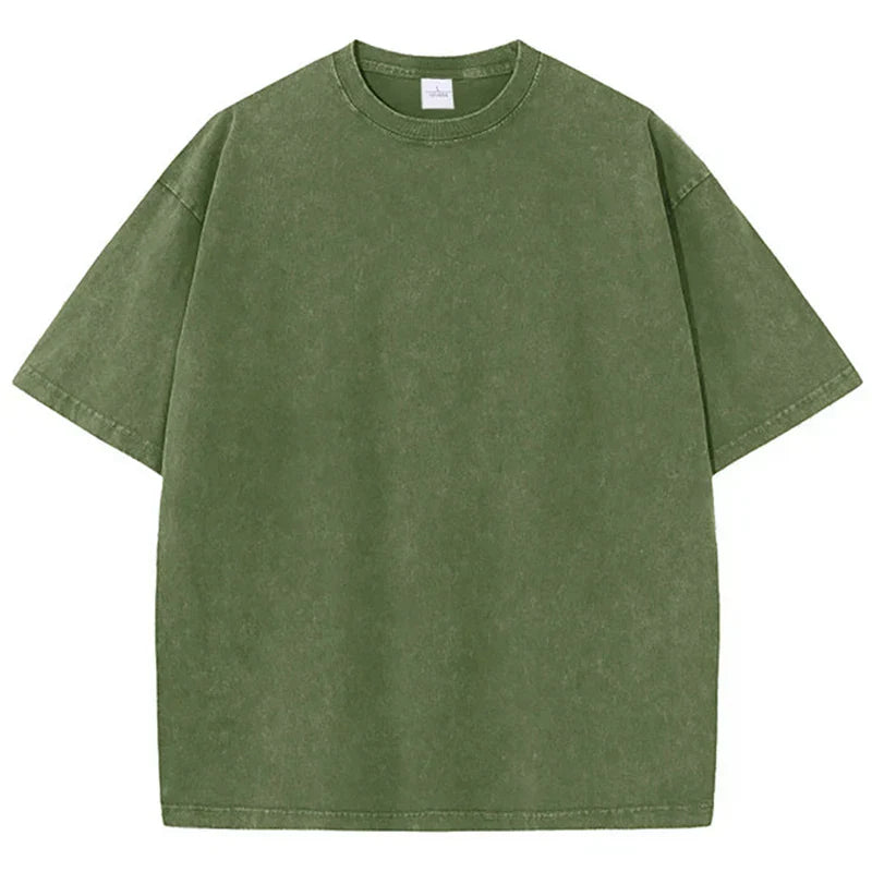 Men's heavyweight garment-dyed oversized boxy cotton retro t-shirt in washed vintage style